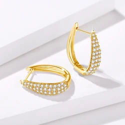 Yellow Gold U Shape Earrings Moisanite With Certificate Luxury Big Hoop Earrings For Women Elegant Jewelry Christmas Gift Trend