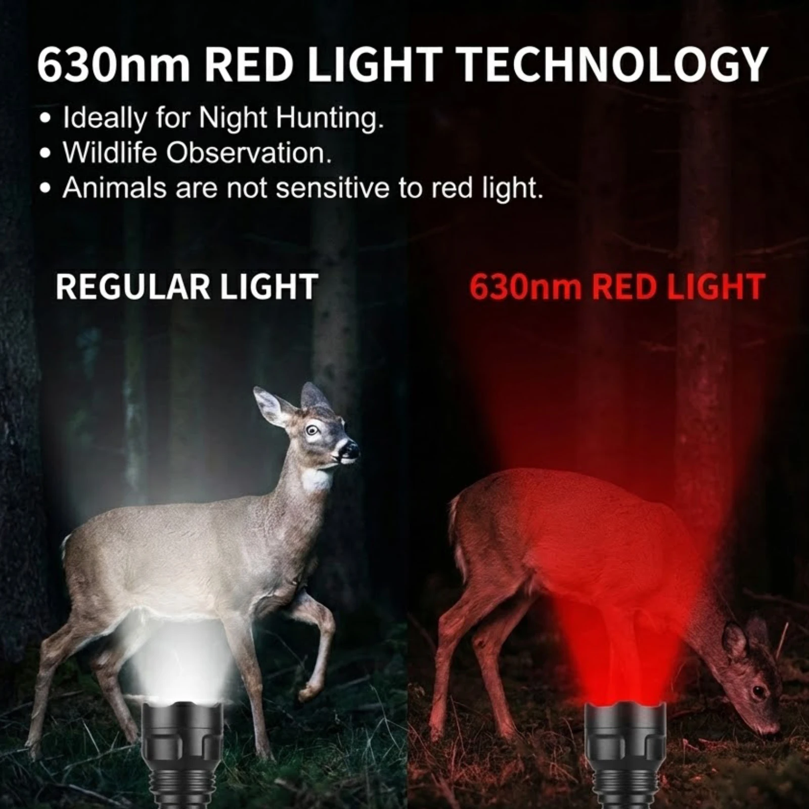 UltraFire UF-1505R Zoomable Red Light Hunting Flashlight 630nm LED Torch 38mm Convex Lens Adjustable Focus for Coyote Fox