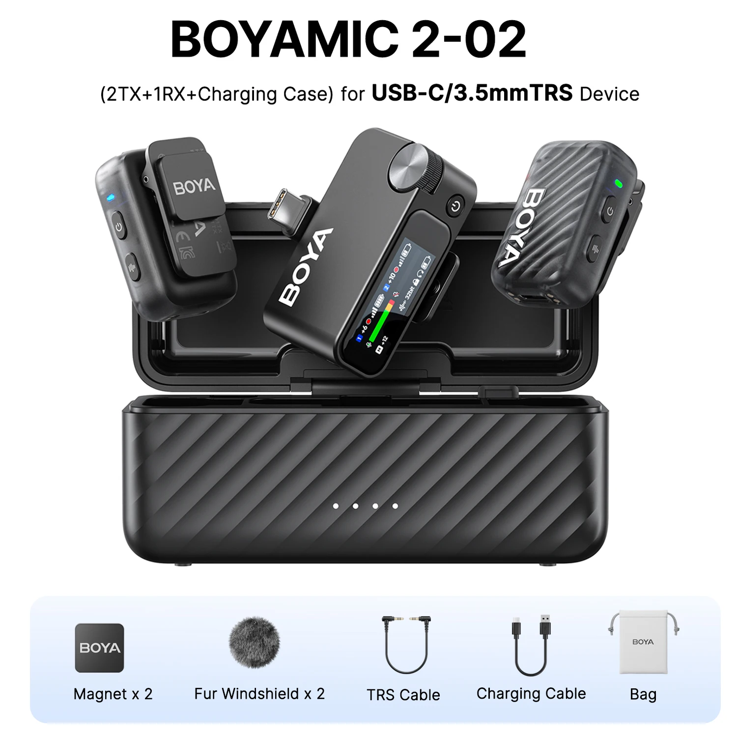 BOYA BOYAMIC 2 Professional Wireless Lavalier Lapel Microphone for iPhone USB-C Android Camera PC for Youtube Live Streaming