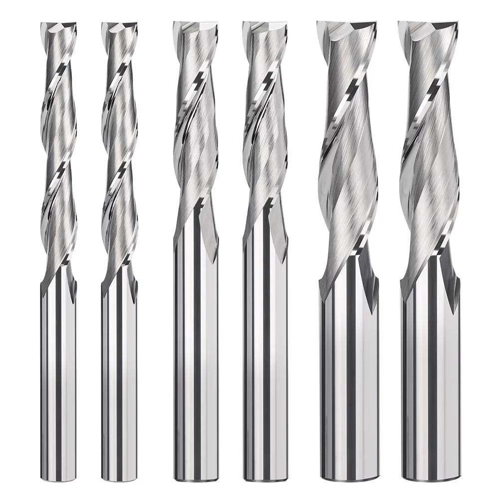 Sprial Milling Cutter 2 Flute Flat End Mill 3.175 4 6 8 10 12 mm Shank CNC Router Bits Carbide Milling Tools for Woodworking