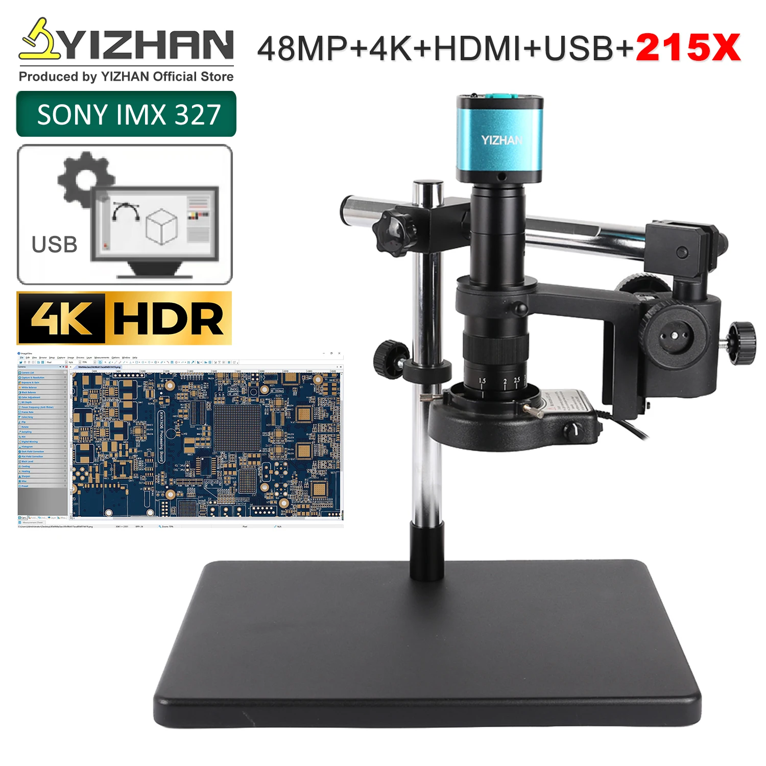 YIZHAN 60MP 4K USB HDMI Digital Microscope Camera 180X