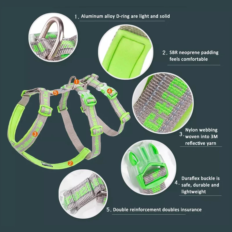 Truelove 나일론 반사 소재 반려동물 하네스, 반려동물 가죽 끈 칼라, SBR 잠수정 Dnauf 버클, TLH6571, 3M