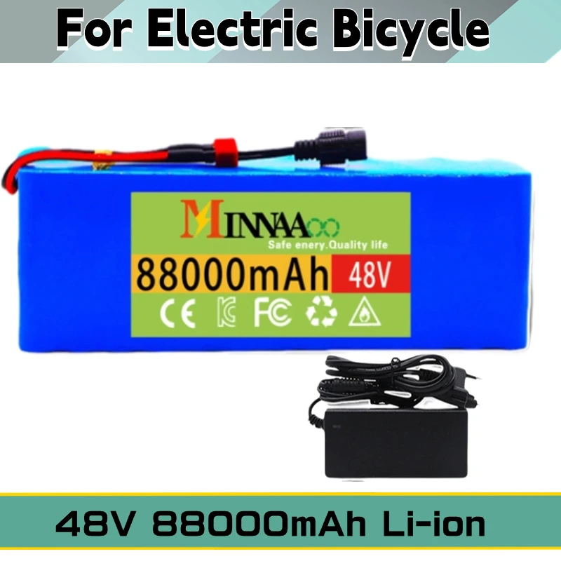 Baterai Lithium ion 48V 100mAh 1000w 13S3P XT60 kapasitas tinggi untuk 54.6v e-bike skuter sepeda listrik dengan BMS + pengisi daya