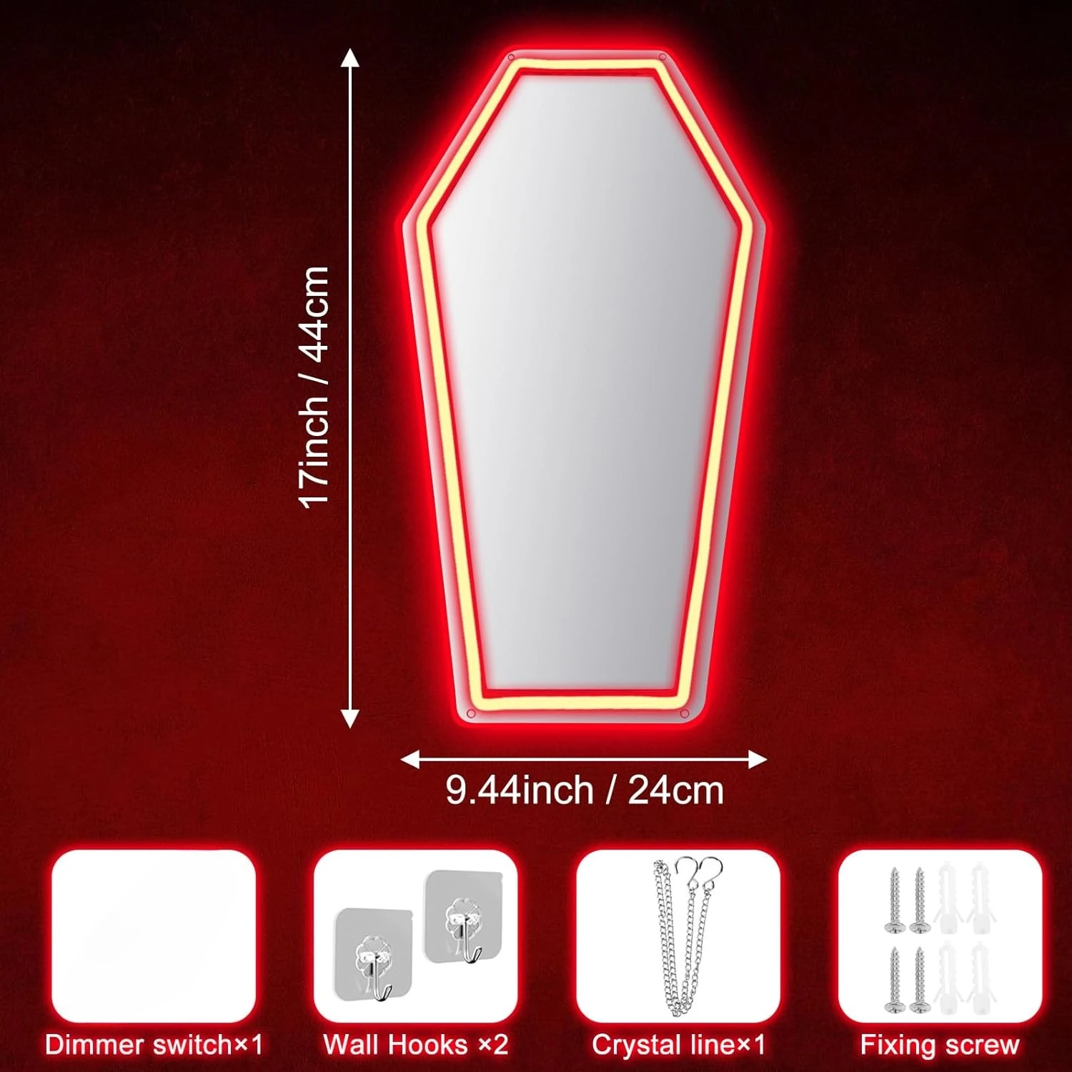 التابوت مرآة النيون تسجيل USB عكس الضوء ضوء النيون لغرفة الألعاب رجل الكهف غريب الأطوار القوطي هدية تزيين المنزل مرآة لوضع مساحيق التجميل