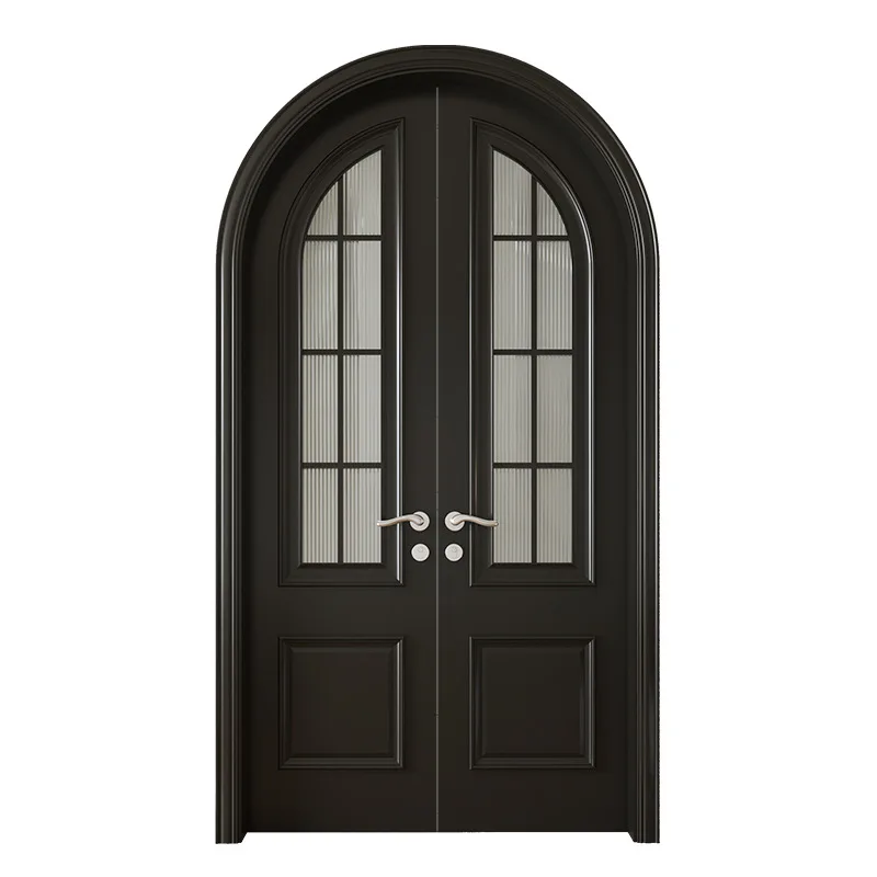 

Customized light luxury curved arched door painted solid wood door black clothing store room arc double door