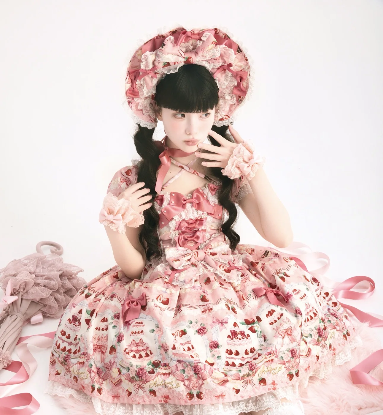 Japanese Girls Lolita Short Sleeve Dress OP Women's Cute Bow Strawberry Print Kawaii Birthday Dress Y2K Princess Dress Vestidos