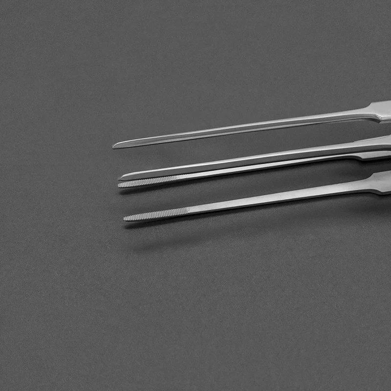 Pinça médica de aço inoxidável, Grampos cirúrgicos antiderrapantes dentados, Straight End, Tecido de curativo prolongado