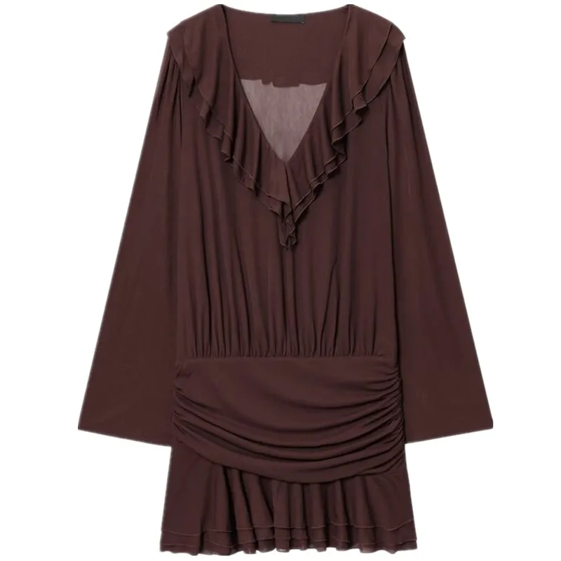 Outono 2025 novo feminino v-ne longo sve a linha ort dr em camadas decoração casual sle 00% outro material dr