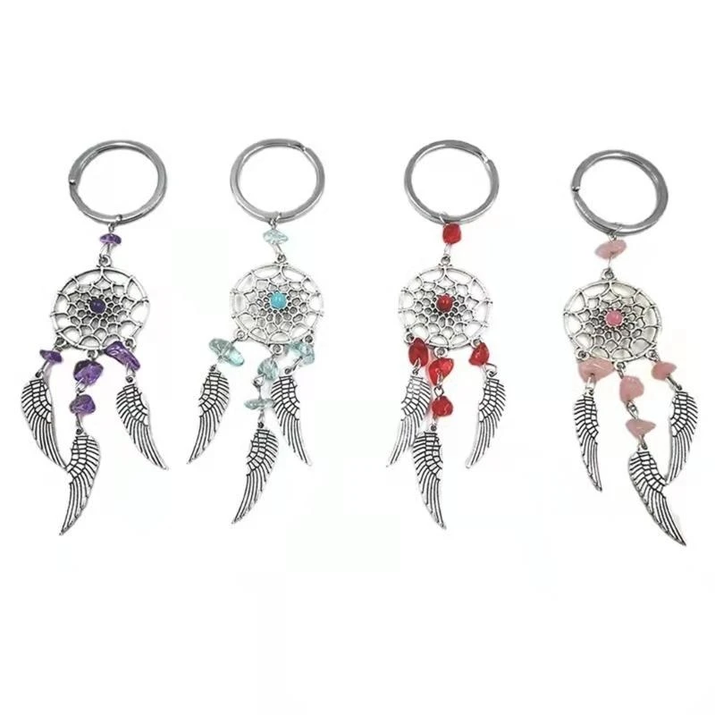 X4YC Dreamcatcher Natural Stone Pendant Keyring For Women Wallet Backpack Accessories