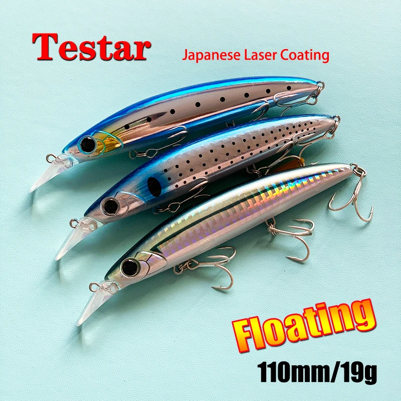 Testar balıkçılık cazibesi 110mm 19g uzun döküm Swimbait yüzer için Minnow yem yapay Wobblers JerkBait Pike bas alabalık Pesca