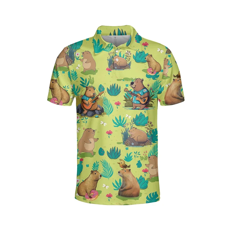 Funny 3d Print Capybara Polo Shirt For Men Kids Hawaiian Animals Short Sleeve Loose T Shirts Street Summer Vacation Beach Tees