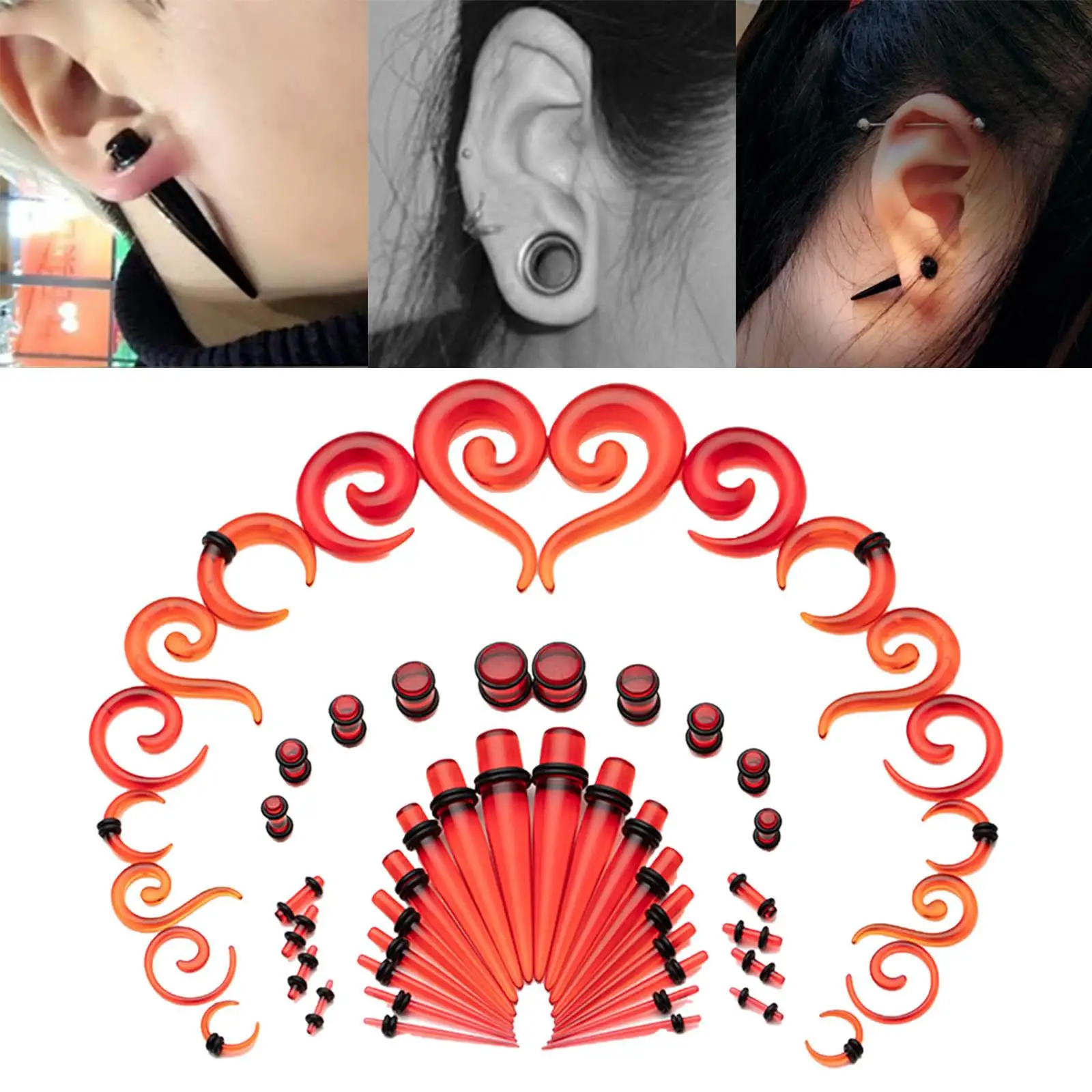 54 Pcs Acrylic Ear Stretching Set Tunnels Plugs Set Tapers for Ears Expansions Ear Stretching Kit