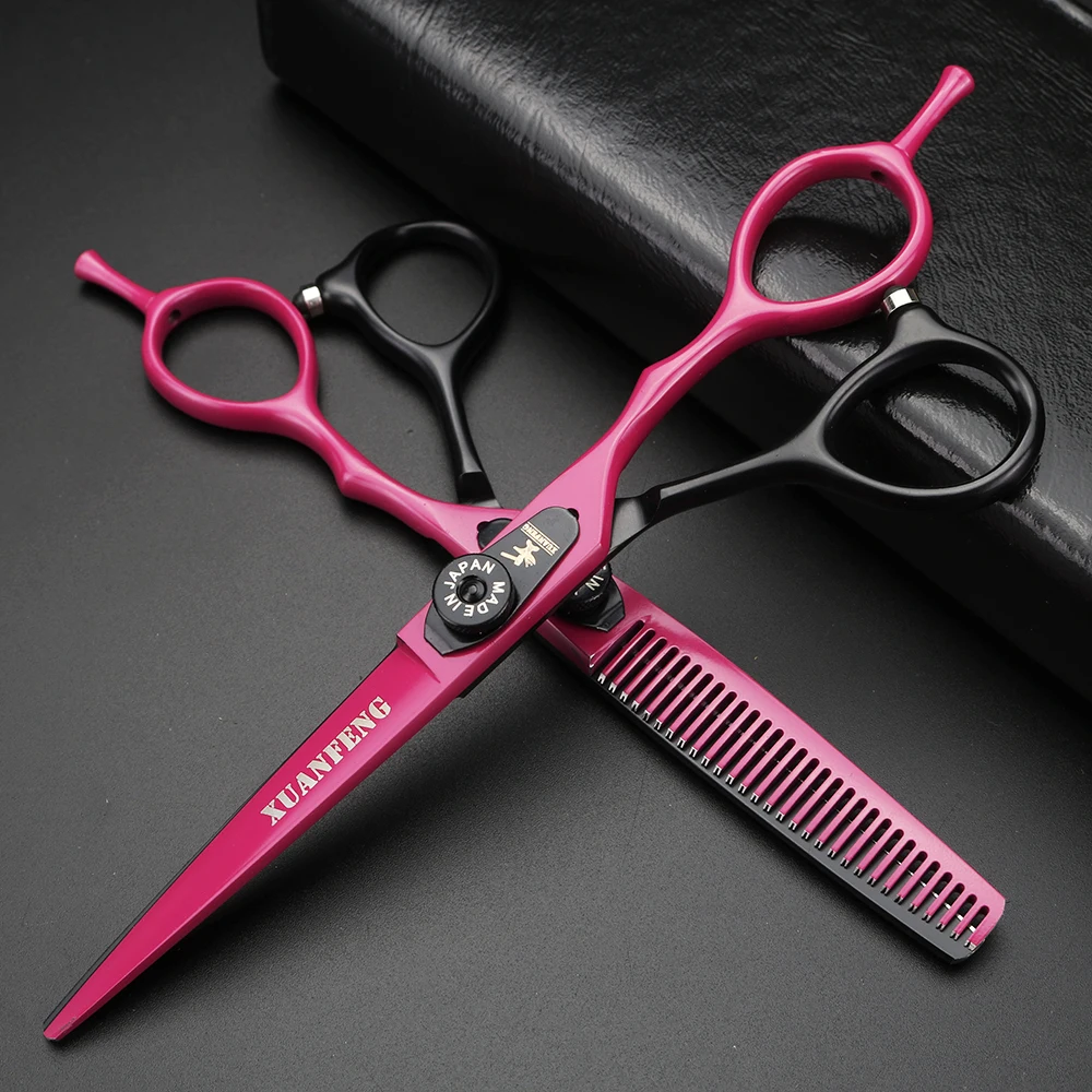 Spring clip screw double color hair scissors 6 inch 9cr18 steel barber cutting scissors and thinning scissors