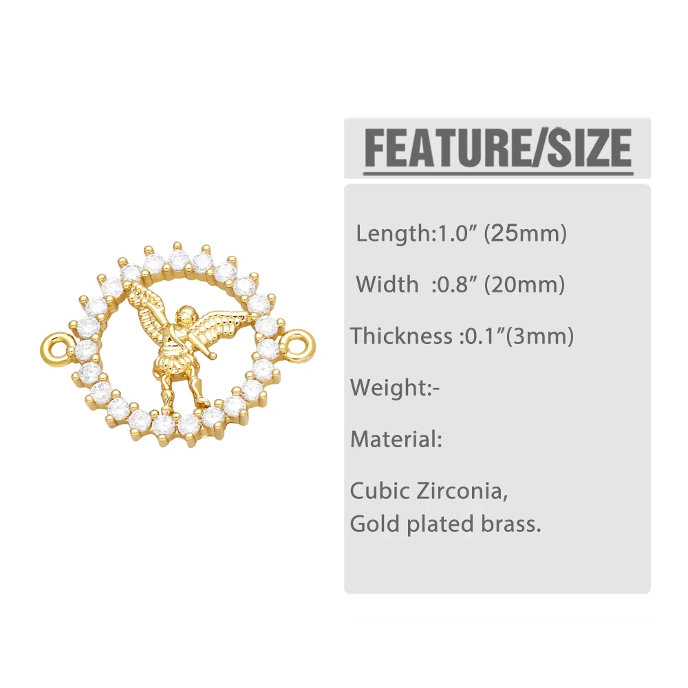 OCESRIO Round White Crystal Angel Charms for Bracelet Copper Gold Plated Virgin Mary Jewelry Making Supplies DIY chma209