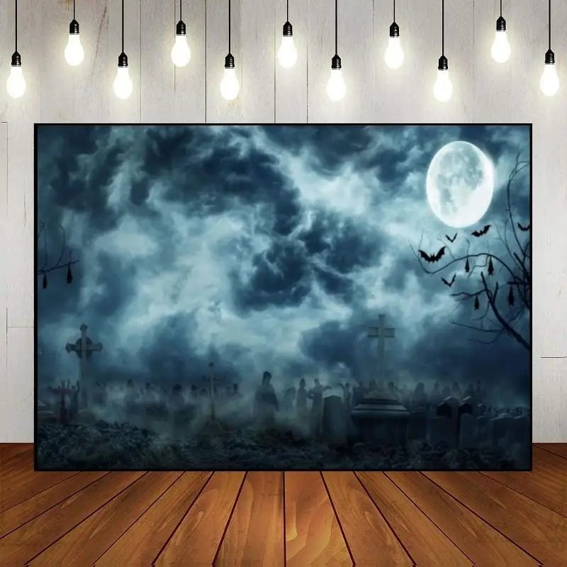 Halloween Background Spooky Decoration Ancient Trees Photo Spider Baby Shower Gloomy Woods Graveyard Custom Birthday Backdrop