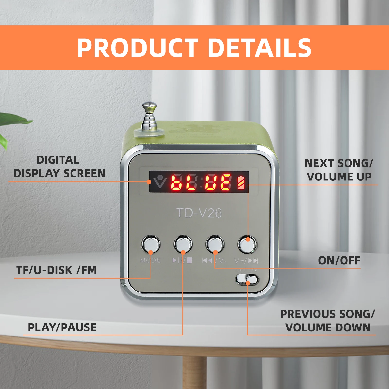 

Mini Digital Portable Speaker Fm Radio Mp3 Player Usb Card Slot 3.5Mm Audio Input Led Display Flashing Light