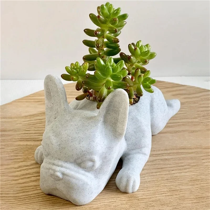 

ABHU 2PCS French Bulldog Shape Resin Succulent Planter Mini Puppys Plants Planter,Desktop Plant Pot Dog Shape Bonsai