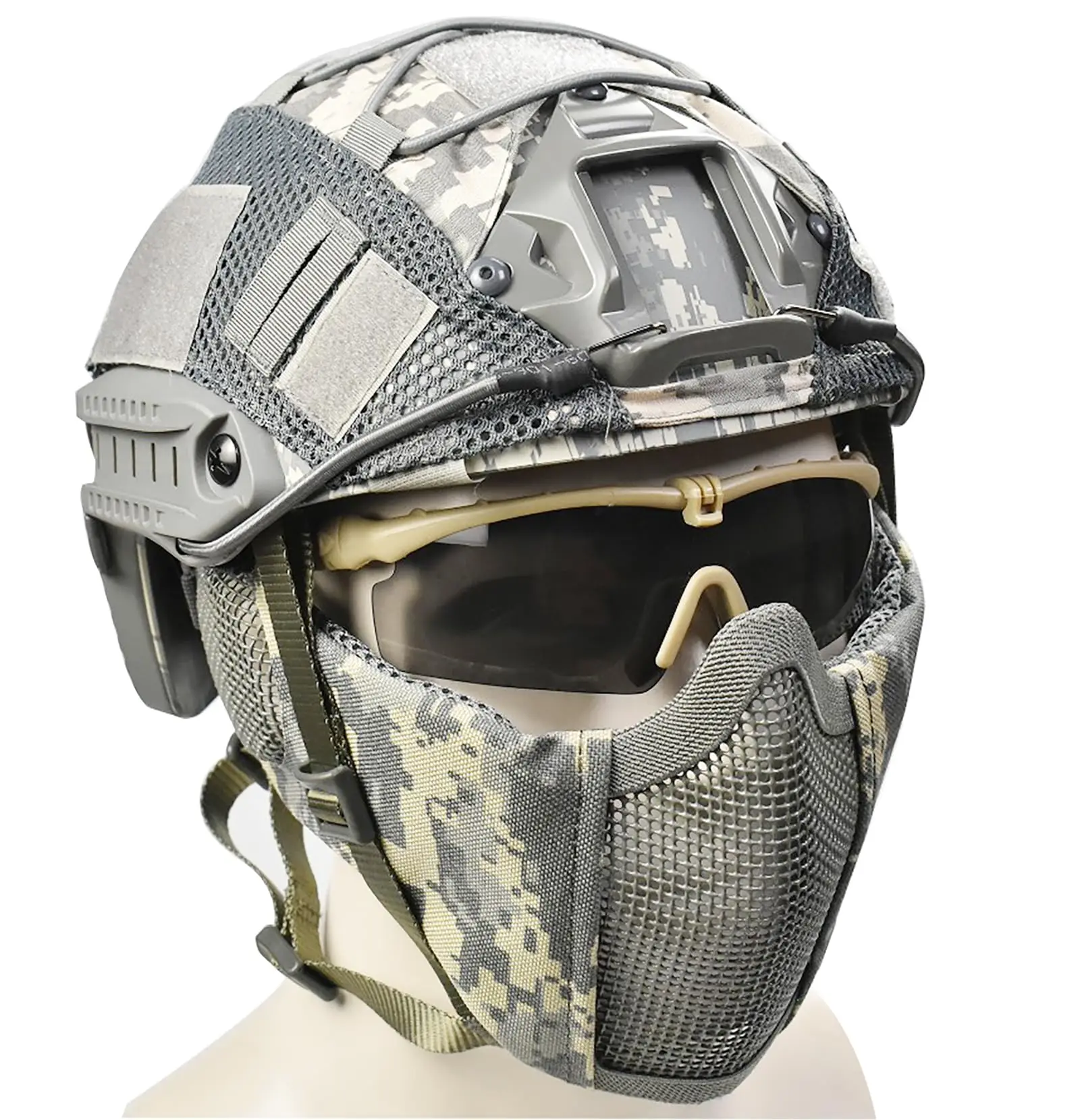 MH FAST Tactical Helmet Set Foldable Half Face Mesh Mask Goggles Updated Version for Airsoft Paintball CS Outdoor Game