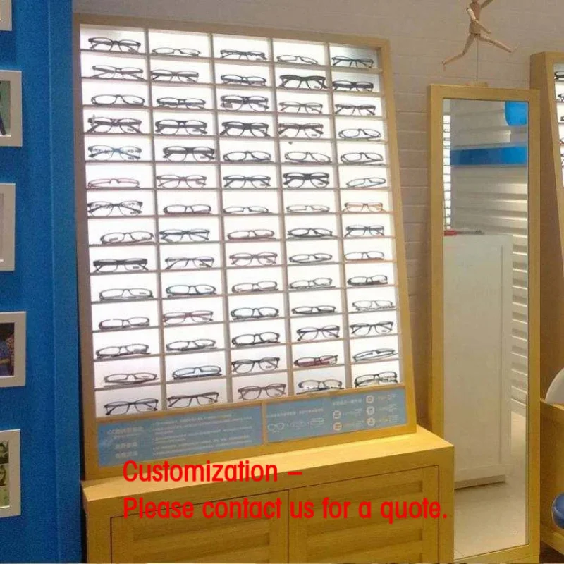 custom.Mobile High Quality Recyclable LED Glasses Display Cabinet Wheels Floating Shelf Waterproof Lightweight Optical Shop Mova