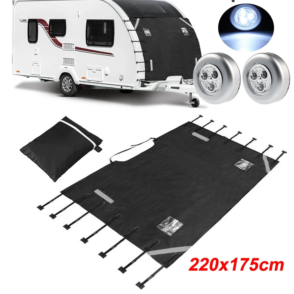 الجبهة Wwindshield سحب غطاء أسود أكسفورد القماش مقاوم للماء ظلة غطاء حامي مع 2 أضواء عالمية ل قافلة RV #1