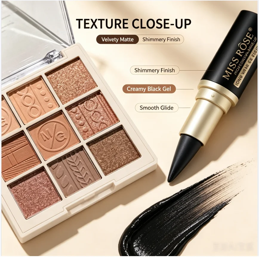 9-Color Matte Shimmer Nude Brown Eyeshadow Palette with Black Eyeliner Pencil Set Waterproof Long-Lasting Graduation Gift for Wo