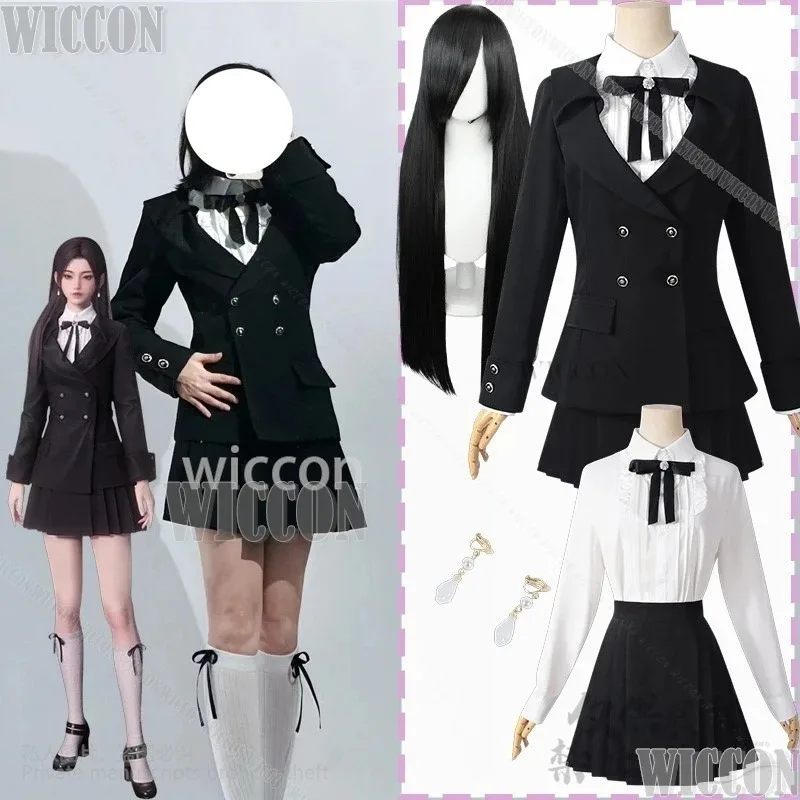 

XT8Game Love And Deepspace Cosplay Heroine British Style JK All Black Coat Dress Lolita Tie Jirai Kei Girl Suit Carnival CuXT6@!