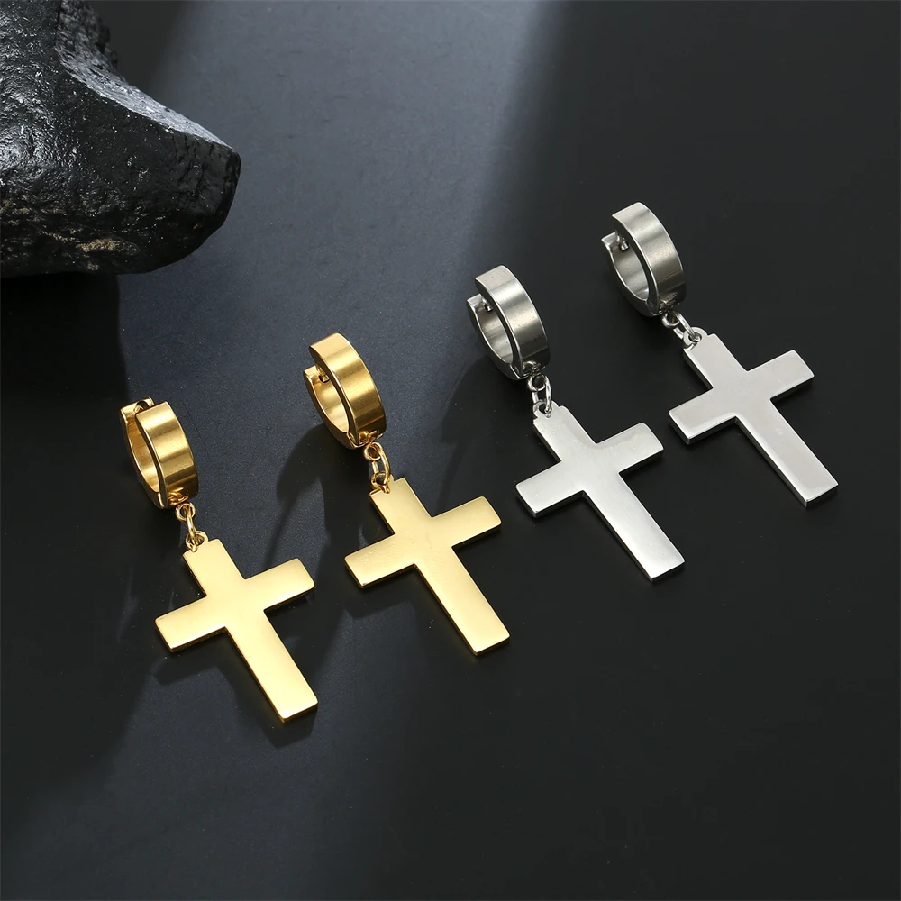 Cazador Punk Rock Jesús Cruz pendientes de gota para mujer para hombres pendientes cristiano sobrenatural joyería de acero inoxidable regalo 2025