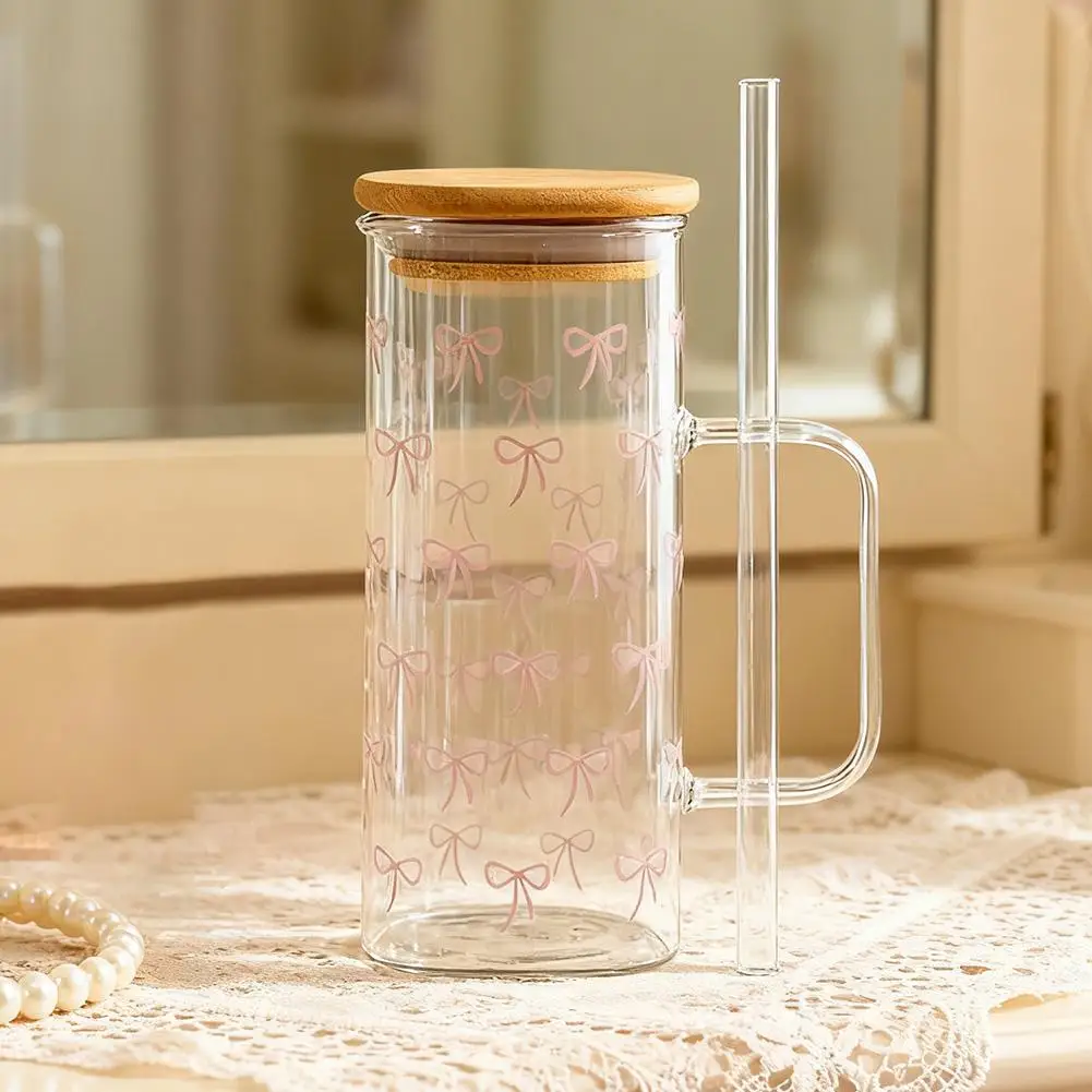 400 مللي ربطة القوس فيونكة كوب بقشة كوب زجاجي لطيف بهلوان ميسون جرة على شكل زجاجة ماء مع الأغطية مقبض ل كوب شرب عصير القهوة المثلجة