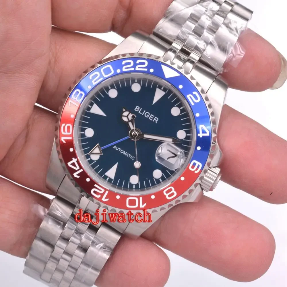 40mm bliger luxo masculino relógio mecânico automático gtm aço inoxidável safira cristal cerâmica moldura luminosa à prova dwaterproof água relógio