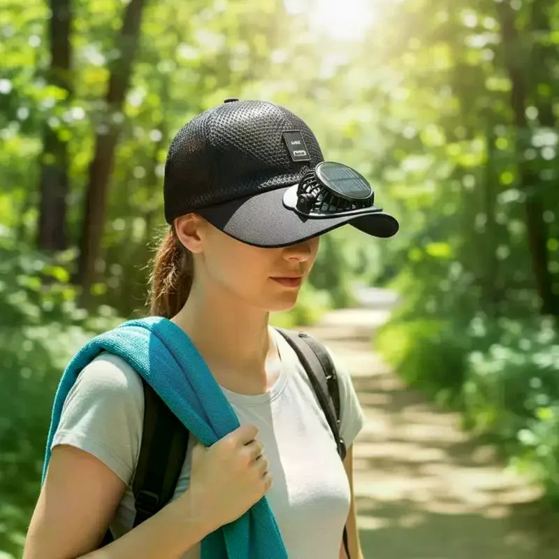Solar Powered Cap With Fan: Summer Breathable Mesh Sun Protection Outdoor Baseball USB Rechargeable Cooling