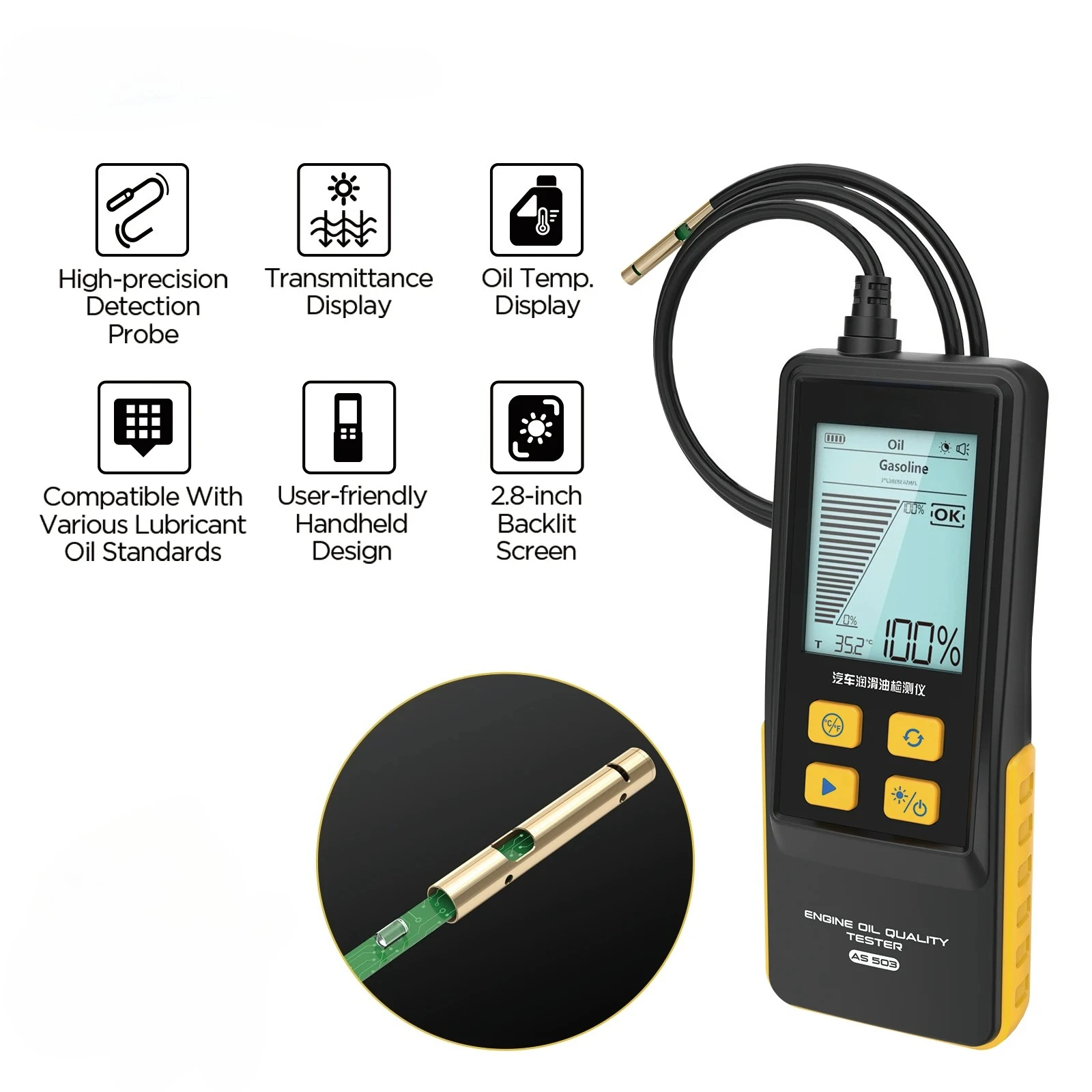 

AS503 Automotive Engine Oil Tester Diesel Engine Lubricating Oil Analyzer Hose Probe Detection Tool Car Inspection Tools
