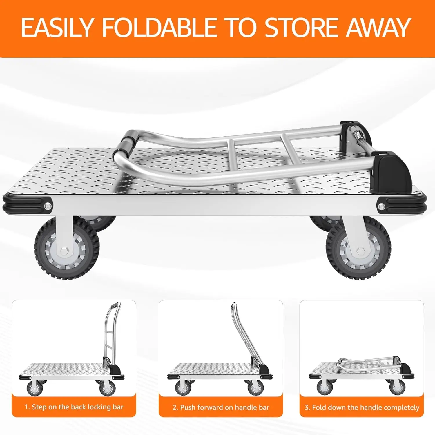 2200 lbs. Capacity Foldable Push Cart Dolly | Moving Platform Hand Truck | Heavy Duty Space Saving Collapsible | Swivel Flat Bed