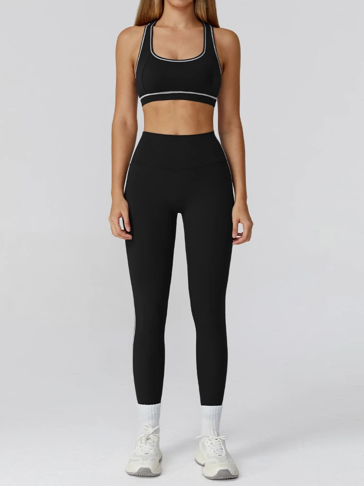 Women Yoga Set Color Block Brushed Zipper Jacket Slim Leggings Sports Bra Running Workout Outfit Three Piece Suit Active Wear