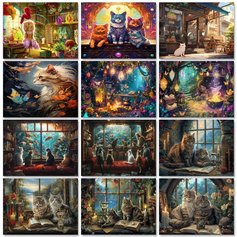 GATYZTORY-Peinture par numéros, animal, chat magique pour adultes, bricolage, art mural de chambre, gérer par numéro, décoration de la maison, cadeau