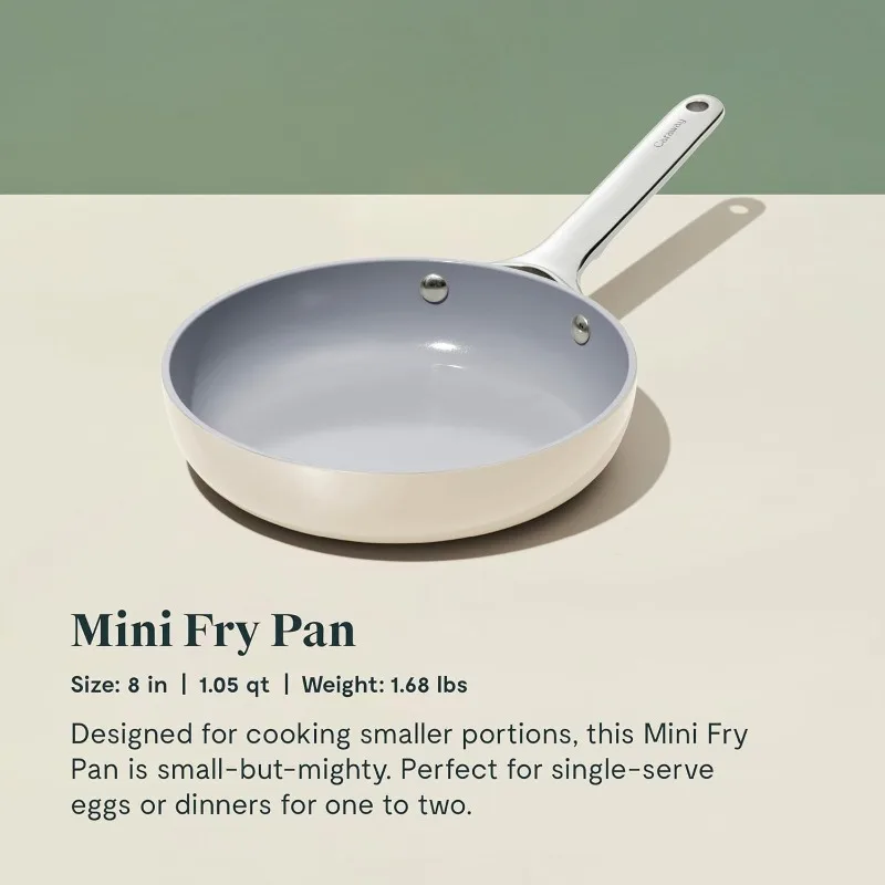 Mini Cookware Set - Nonstick Ceramic Frying Pan (1.05 qt, 8 in) and Saucepan (1.75 qt) - Non-Toxic, PTFE and PFOA Free Cream