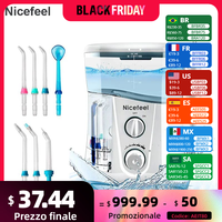 Nicefeel 1000ml Electric Oral Irrigator Teeth Cleaner Care Dental Flosser  Water Flosser with Adjustable Pressure+ 7 Pcs Nozzles