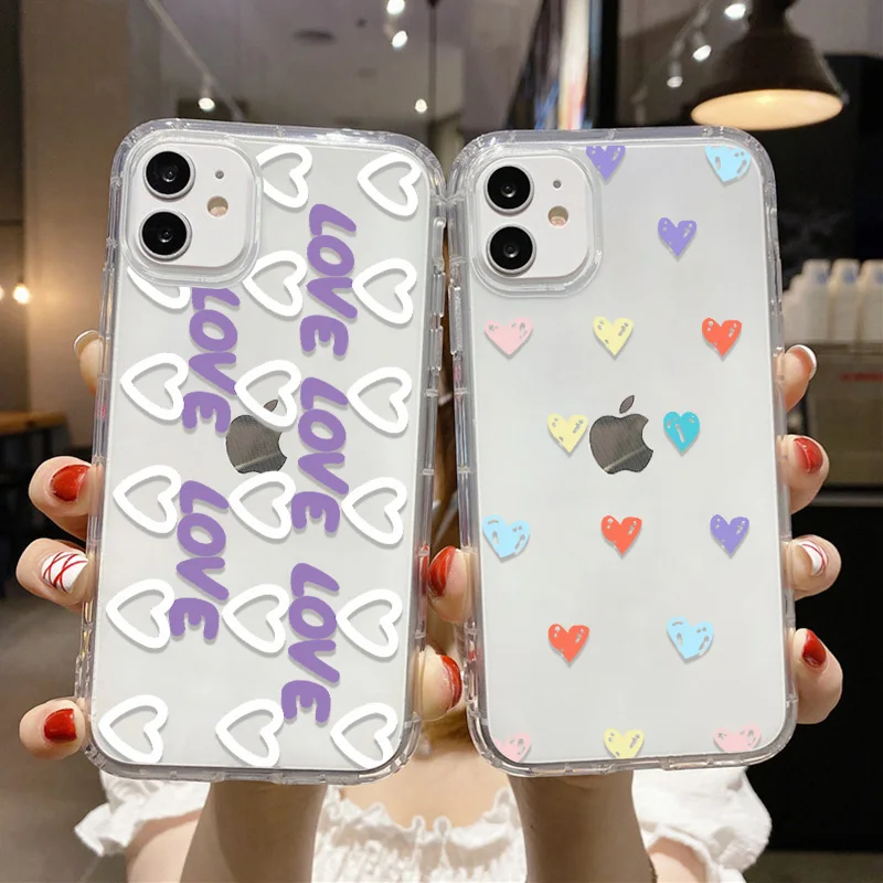 Love Heart Phone Case For iPhone 11 15 14 Pro Max 13 12 XR 13 Mini 14promax 13promax 15promax Silicon Clear Funda Clear Covers