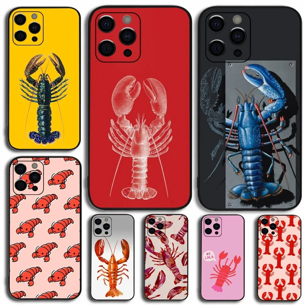 Animal Lobster Phone Case For Apple iPhone 15,14,13,12,11,Pro,X,XS,Max,XR,Plus,Mini Soft Black Cover