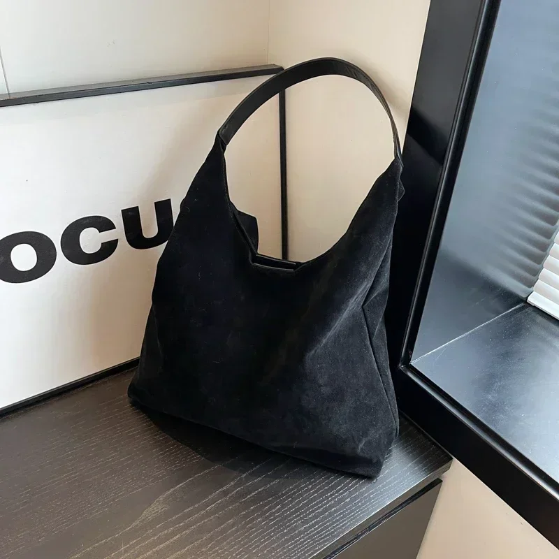 Sac à Main Rétro en Daim de Grande Capacité pour Femme, Sacoche Simple et Décontractée, Collection Automne/Hiver 2025