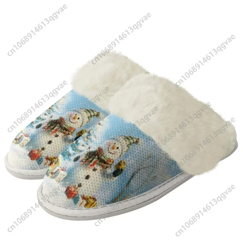 Merry Christmas Gentle Blue Snowman Slippers Mens Womens Home Cotton Plush Bedroom Keep Warm Custom Thermal Lightweight Slipper