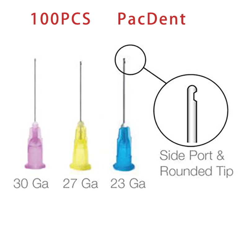 PacDent 100pcs Dental Endo Irrigation needle tip 25G/ 27G / 30GA 30G End-Closed Side Hole Endo Syringe Dentista Tools