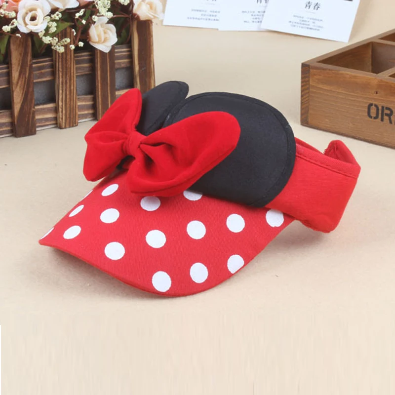 Disney Hat Minnie Mouse Cartoon Hat Minnie Bow Sunscreen Empty Top Hats for Girls Summer Outdoor Sun Protection Visor Cap Gifts