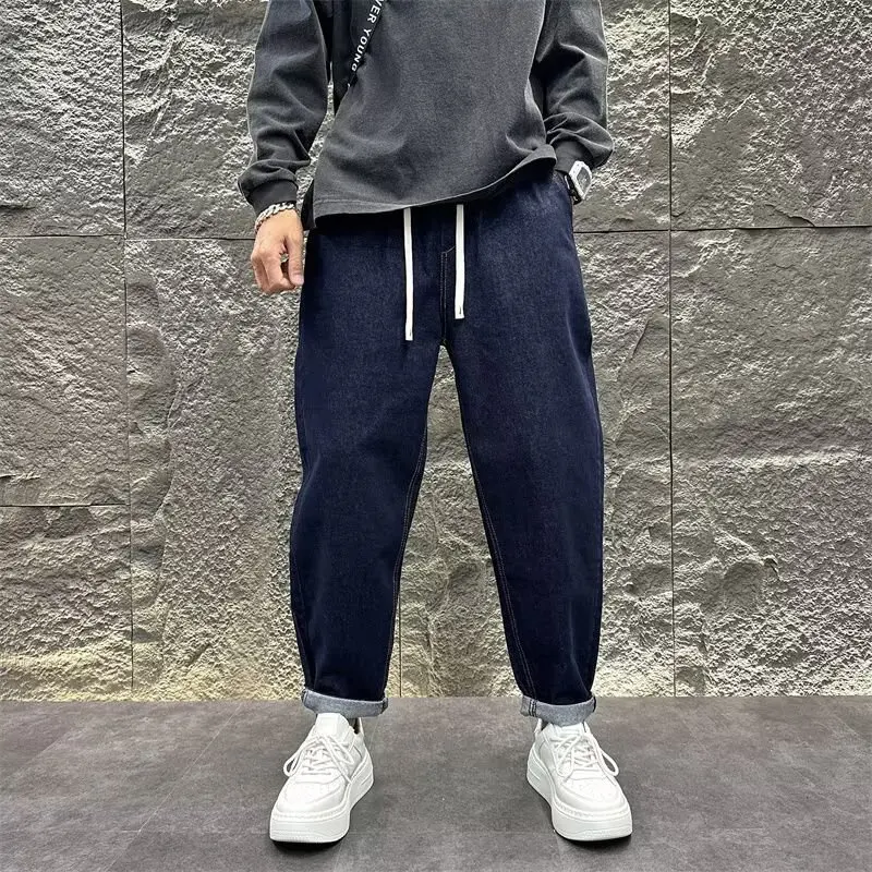 

Мужские модные синие потертые джинсы, свободные большие повседневные брюки для папы, весна-осень, новые маленькие брюки в стиле Харана