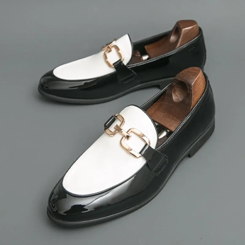 Men's Dress Shoes Fashion Color Blocking Casual Leather Shoes Quality Patent Leather Business Casual Shoes Zapatos Vestir Hombre