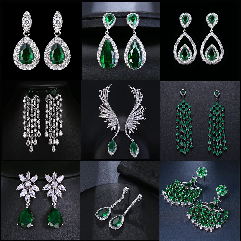 SUGO New Arrival Fashion Beautiful Green Color High Quality Cubic Zirconia Earrings for Elegant Women Shiny Party Jewelry