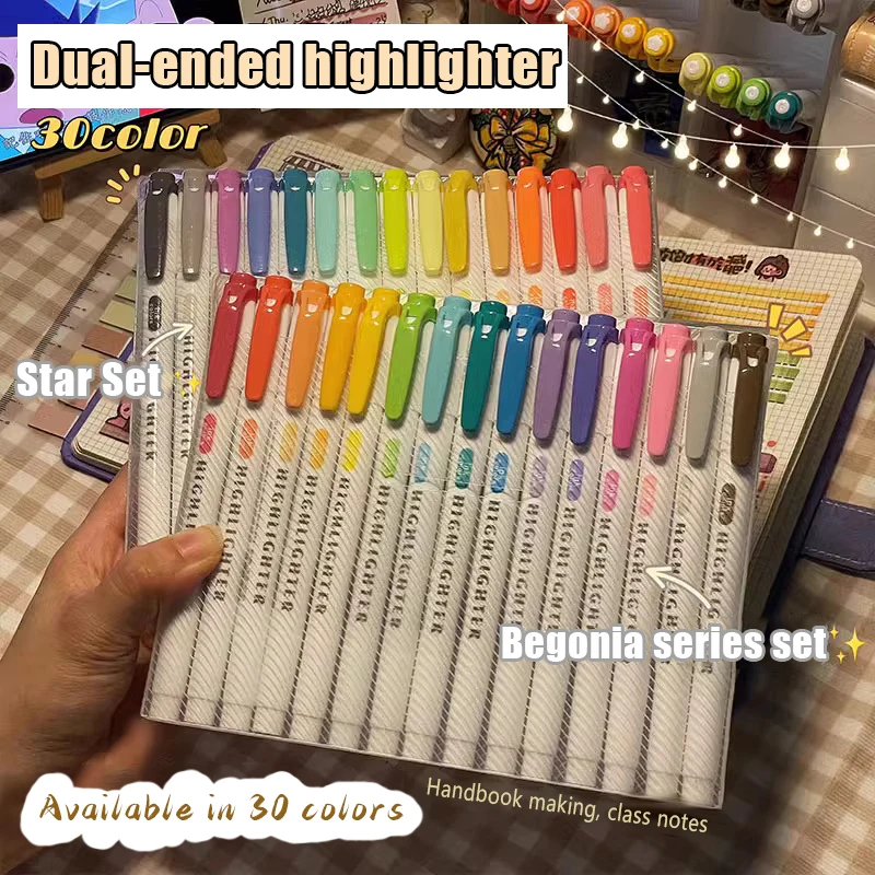 5/15/25 Colors Double Headed Highlighter Pen Set Fluorescent Drawing Markers Highlighters Pens Art Cute Pastel Stationery