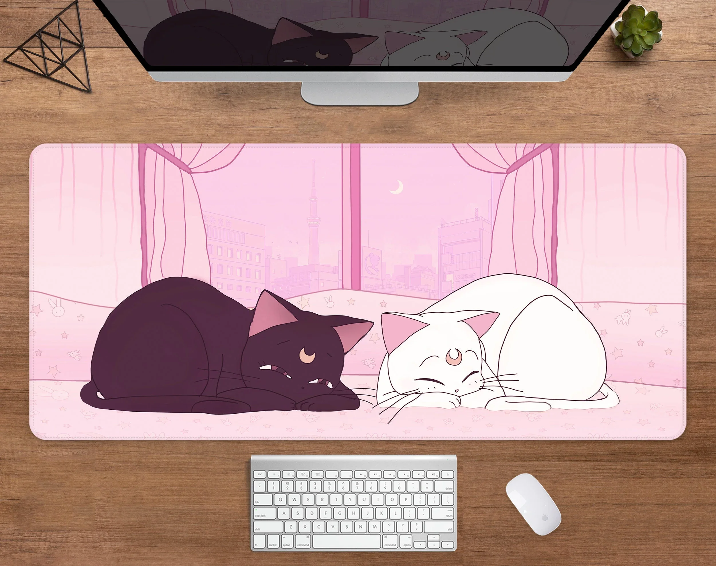 

Anime Desk Mat Pink Mousepad Cute Kawaii Cats Artemis Luna Moon XXL Big Gaming Deskmat XL Pastel Peach Aesthetic Mouse Pad