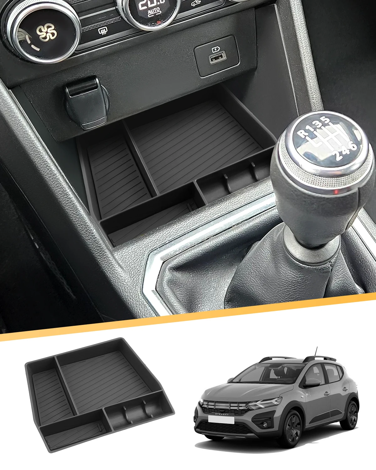 LFOTPP Caixa de armazenamento central do carro para Dacia Sandero 3/Sandero Stepway III/Dacia Jogger 2021-2024 2025 Contentor de armazenamento Auto Sandero Stepway 2025 Acessórios