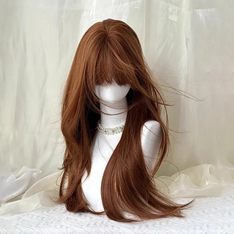 Orange Sea-peluca con mecanismo sintético asiático para mujer, pelo largo y liso de alto nivel, Lolita Universal Cos, cubierta para toda la cabeza
