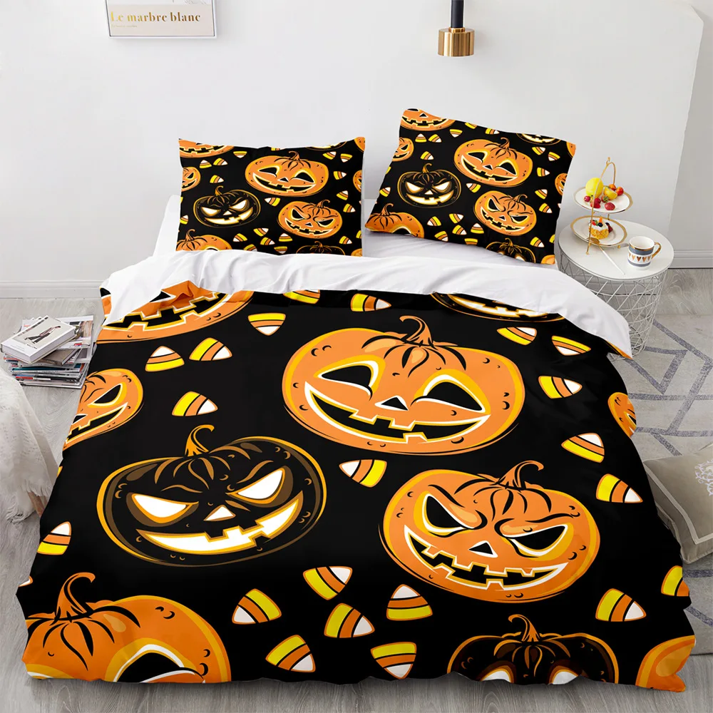 Halloween Duvet Cover Pumpkin Lantern Cartoon King Queen Twin Size Polyester Bedding Set for Kids Boys Girls Teens Bedroom Decor